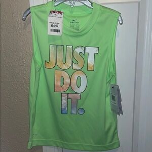 Nike Green Performance Tank Top with Just Do It Slogan & Shorts